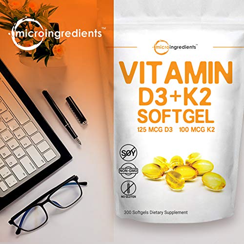 Micro Ingredients Vitamin D3 5000IU Plus K2 300 Count