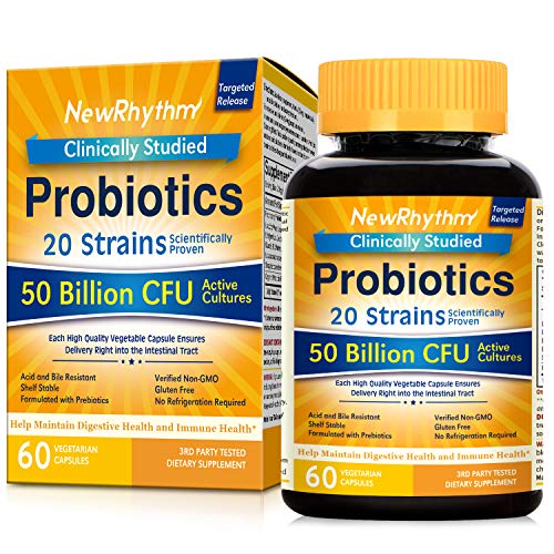 NewRhythm Probiotics 50 Billion CFU 20 Strains, 60 Count