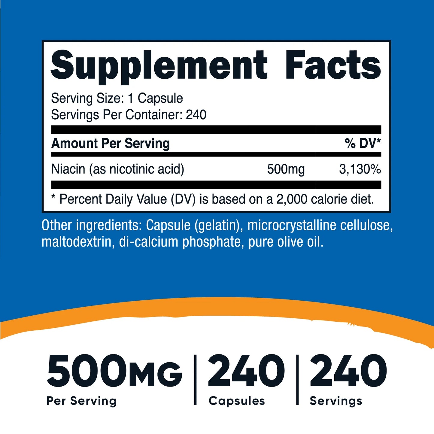 Nutricost Niacin (Vitamin B3) 500mg, 240 Capsules - with Flushing, Non-GMO, Gluten Free